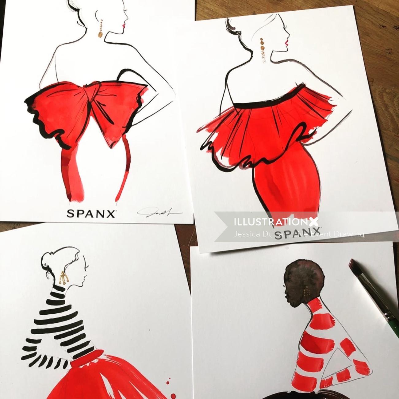 赤いドレスを着たモデルのライブイベントの描画