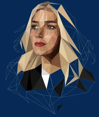 Low poly portrait of a blonde woman with blue eyes and red lips by Jessine Hein