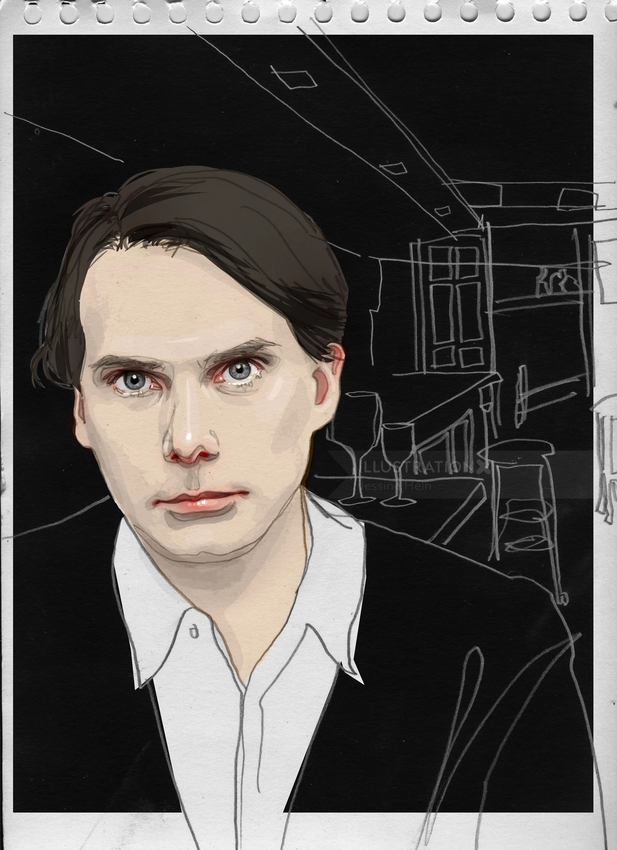 Digital portrait of a young man with dark hair by Jessine Hein