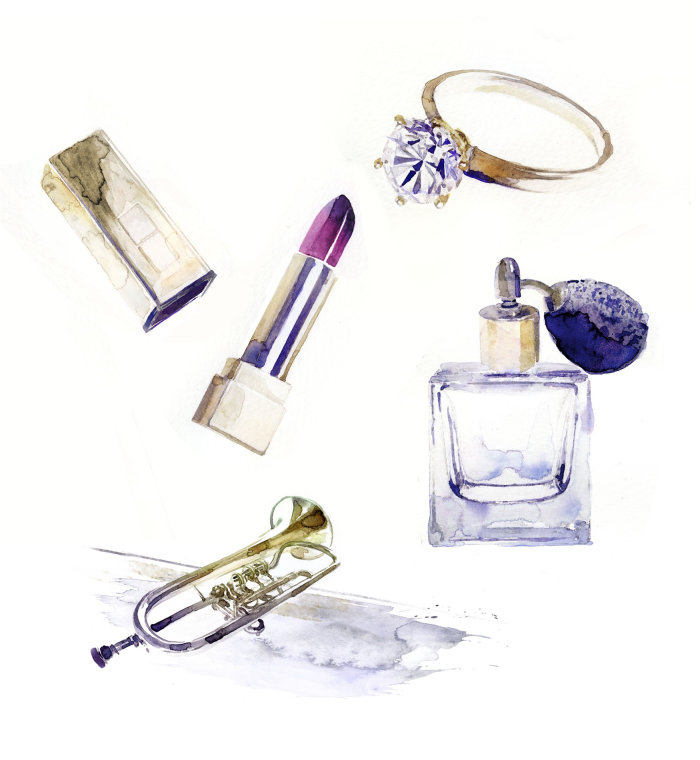 Watercolor painting of beauty accessories