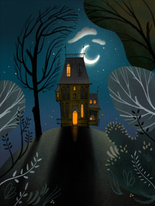 Ilustración de casa de fantasía oscura 