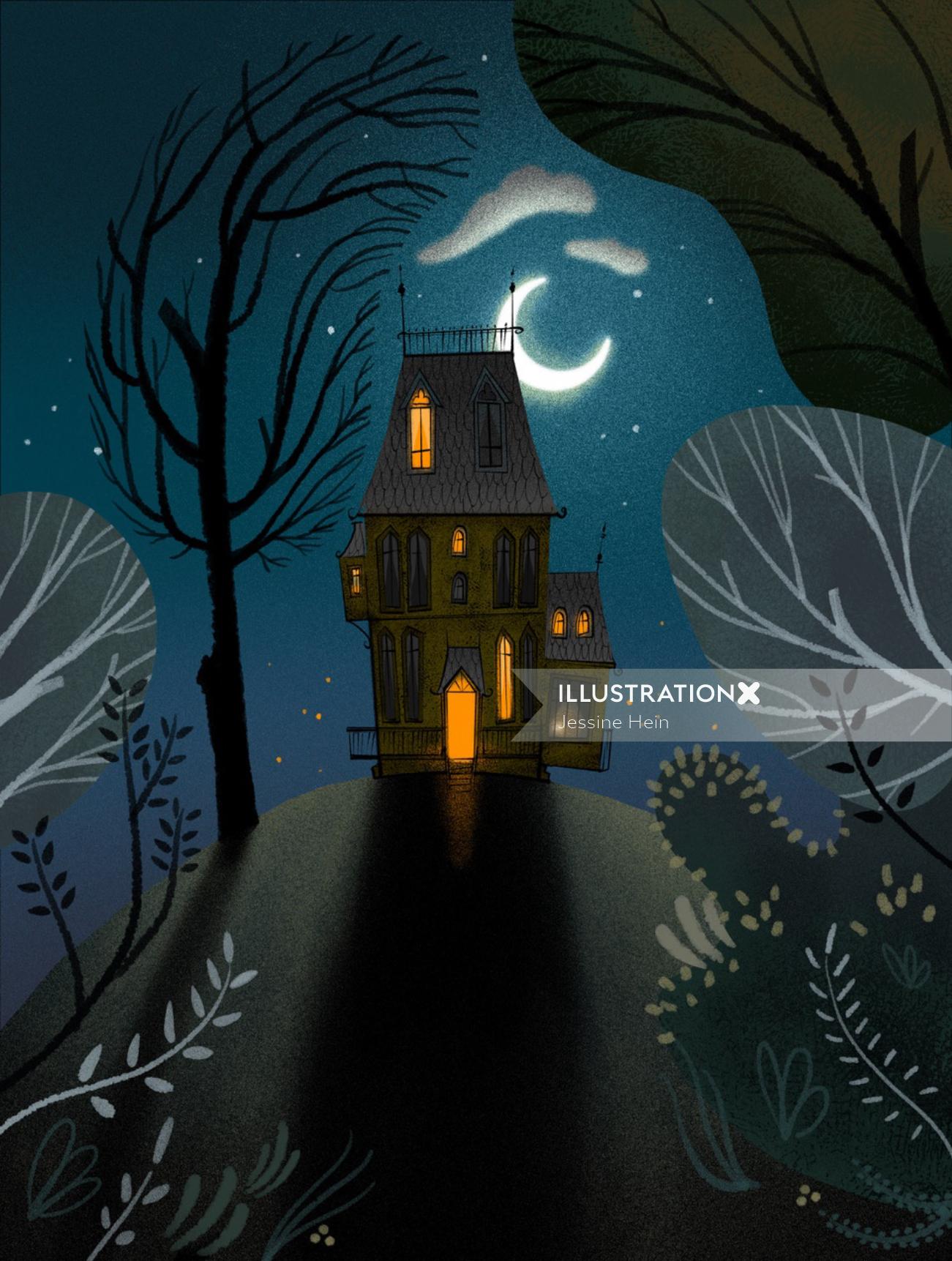 Ilustração de casa fantasia escura