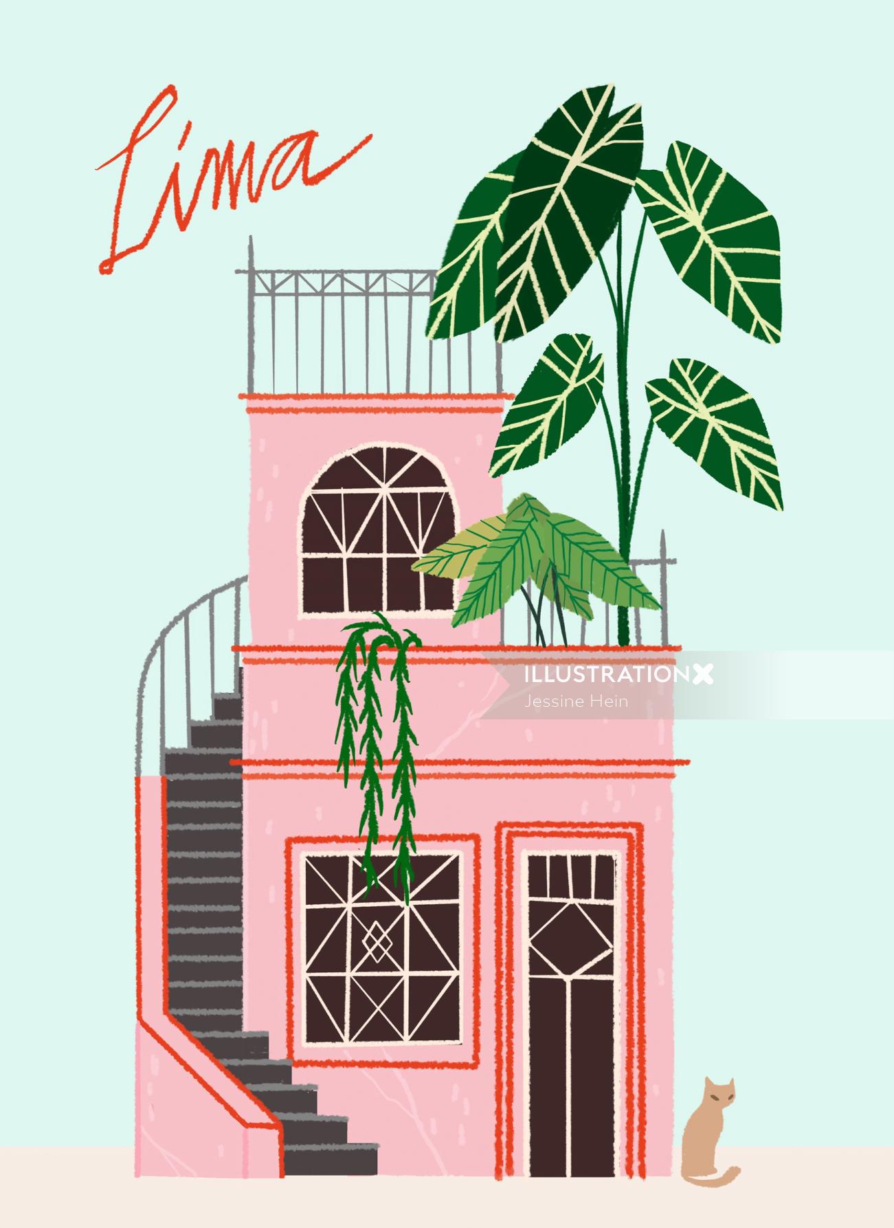 リマの建物の水彩デザイン