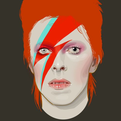 Portrait of David Bowie with Aladdin Sane lightning bolt makeup by Jessine Hein