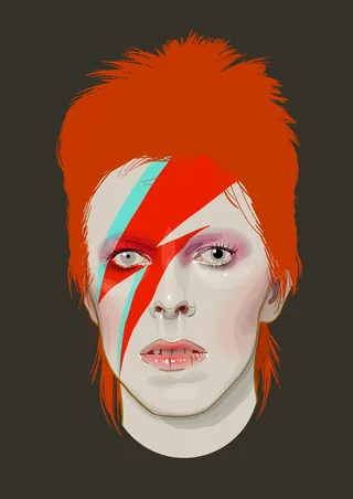 Portrait of David Bowie with Aladdin Sane lightning bolt makeup by Jessine Hein