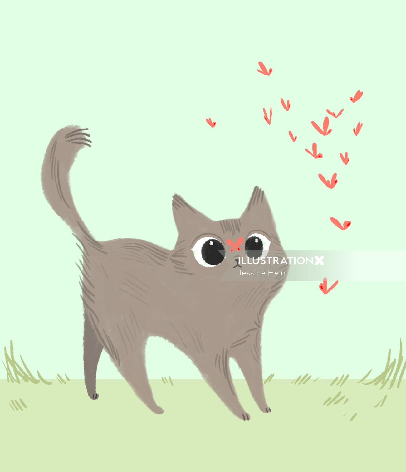 Ilustração em aquarela de gato