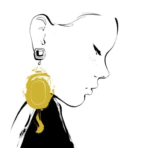 Line art of women with golden earrings 