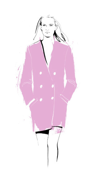 エレガントなピンクのファッションロングコートのイラスト 