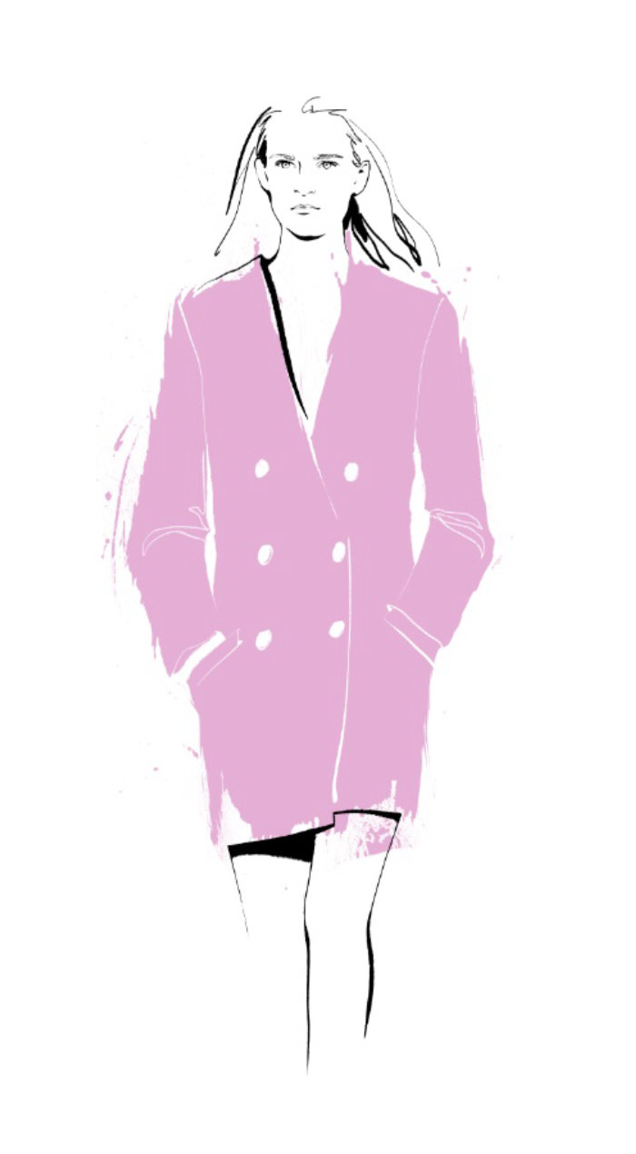 Elegant pink fashion long coat illustration 