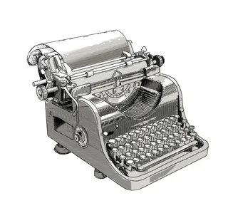 Black and white illustration of typewriter 