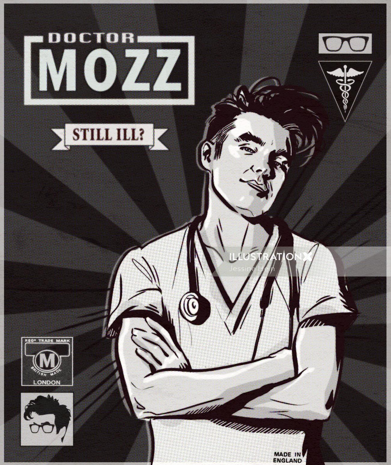 Design da capa preto e branco do doutor mozz