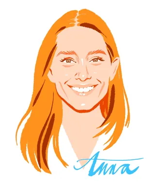 Illustration of a smiling woman with long orange hair by Jessine Hein