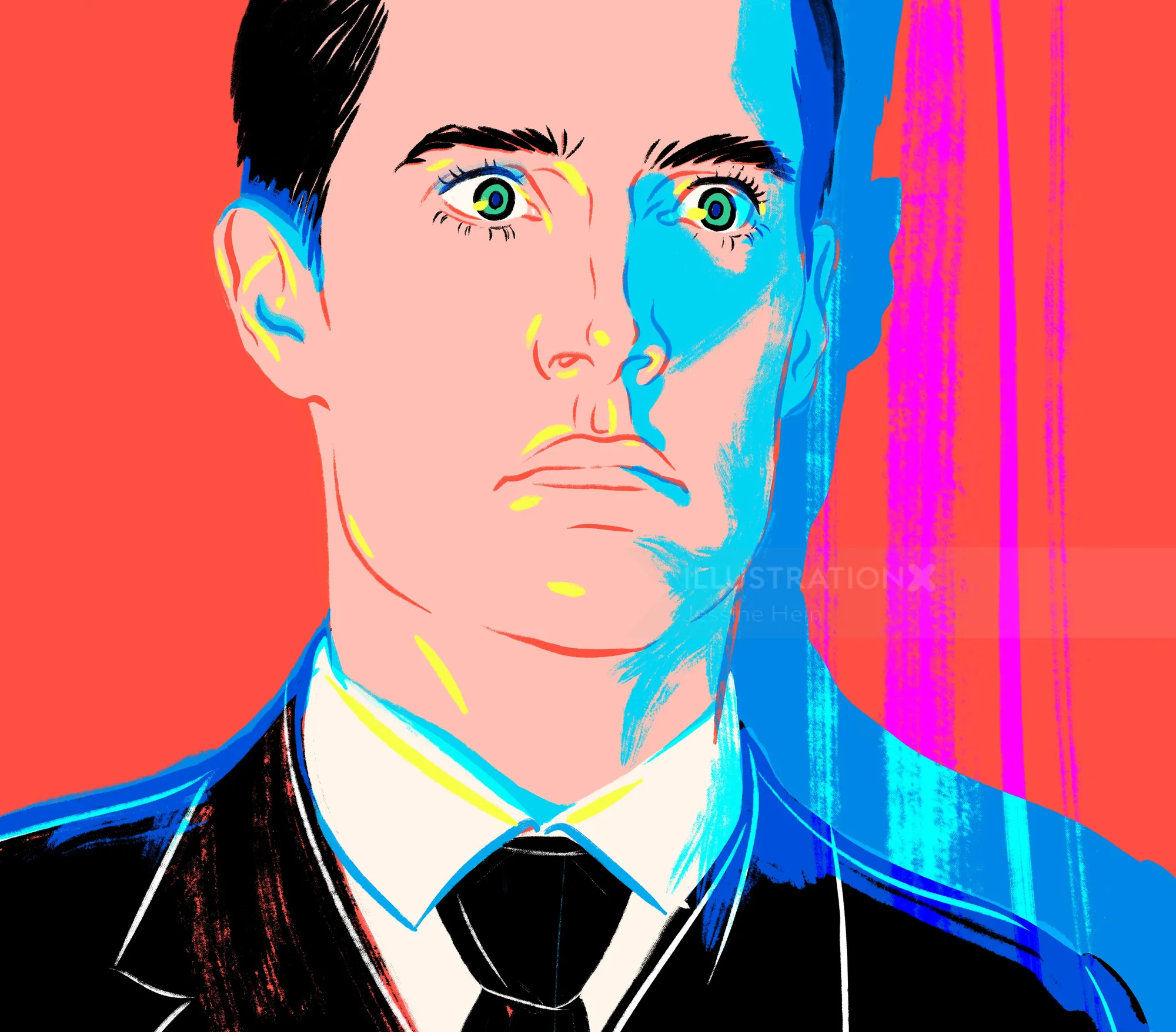 Digital portrait of a man in a suit with bright colors by Jessine Hein