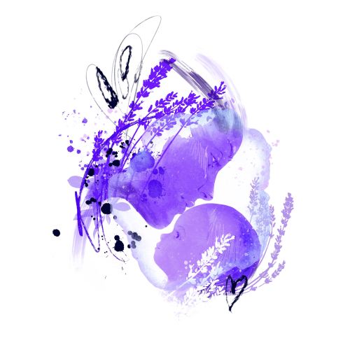 Abstract purple watercolor silhouette of mother and child by Jessine Hein