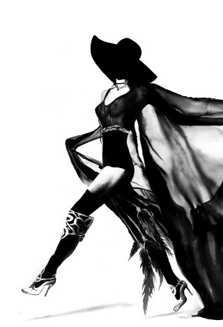 黒い帽子をかぶったファッション女性モデルのベクトルアートイラスト