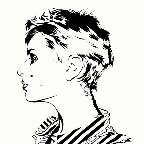 Black and white profile portrait of a woman with short hair by Jessine Hein