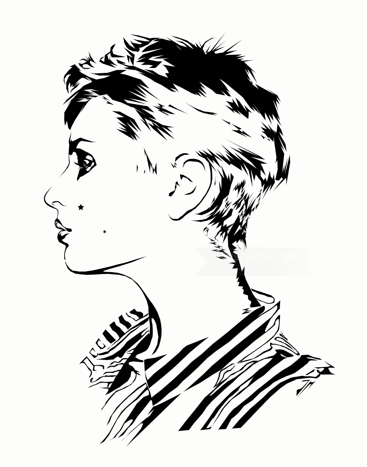 Black and white profile portrait of a woman with short hair by Jessine Hein