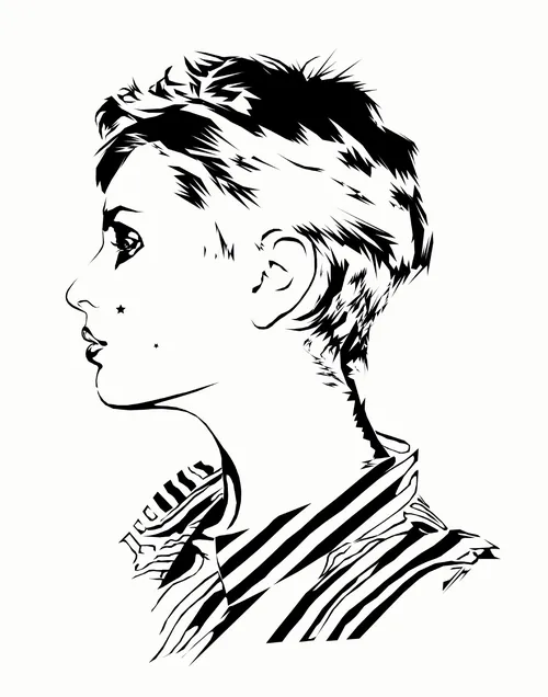 Black and white profile portrait of a woman with short hair by Jessine Hein