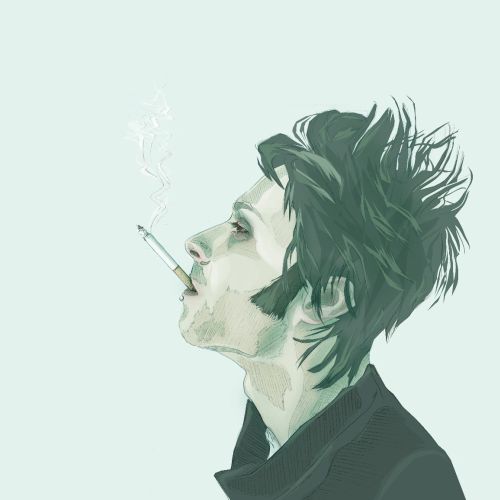 Watercolor painting of smoking man 