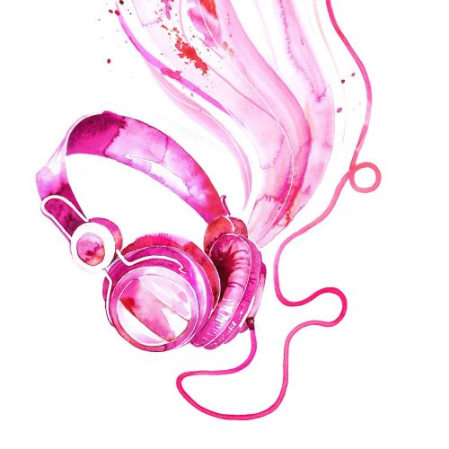 Watercolor Sketch of the Pink headphones