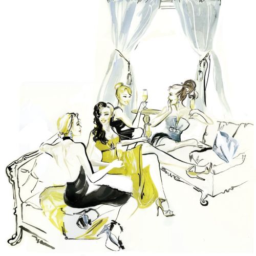 Illustration of a female friends having a cocktail party