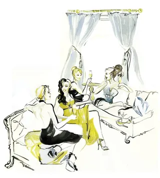 Illustration of a female friends having a cocktail party