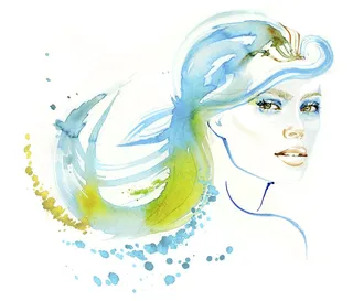 Watercolor Portrait of Woman with Flowing Hair | Illustration by ...