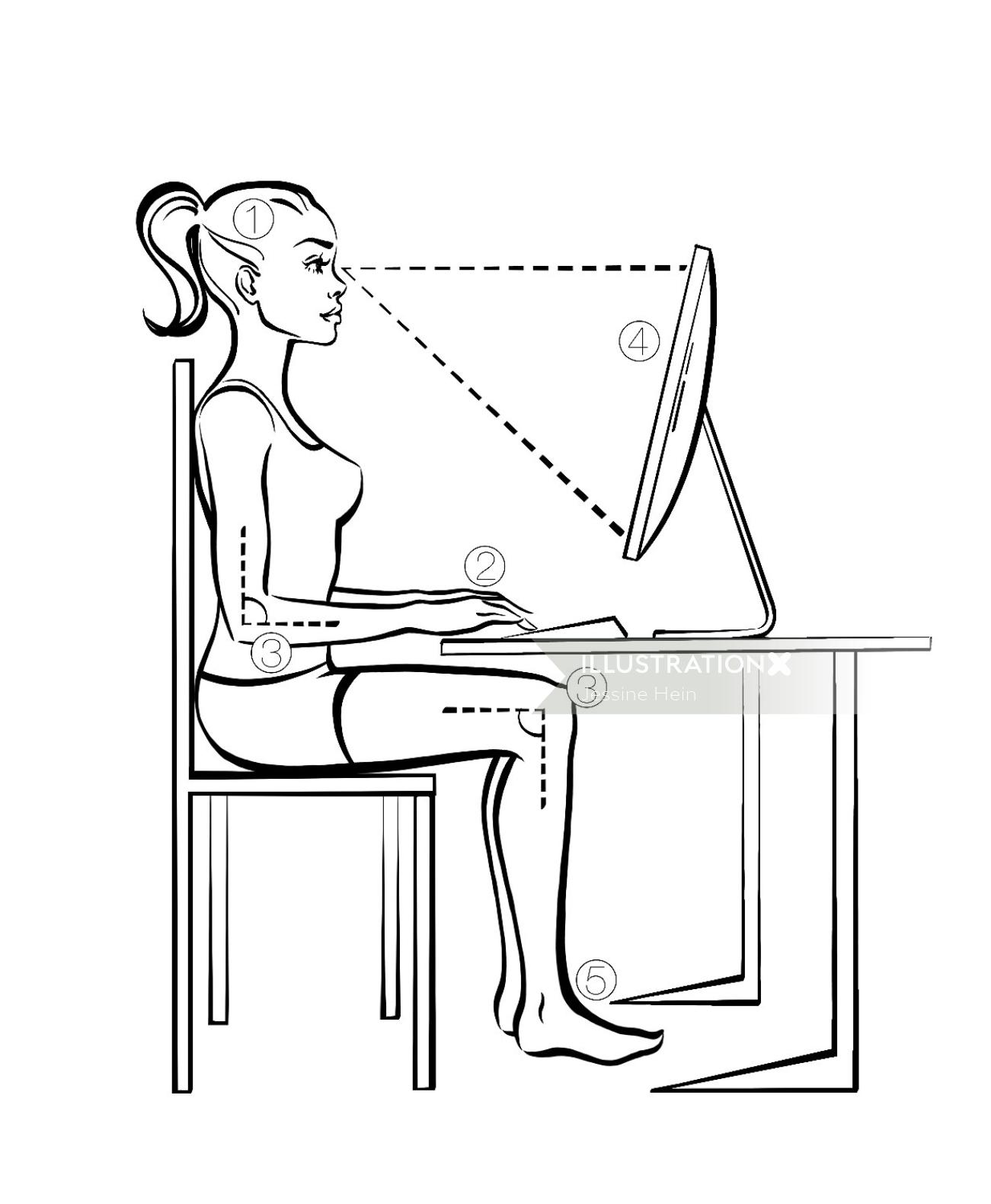 An illustration of woman sitting position