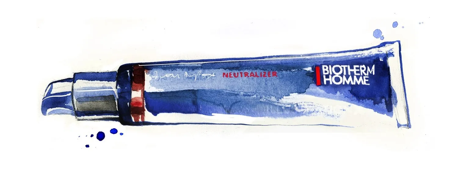 Watercolor of Biotherm Homme skincare tube by Jessine Hein