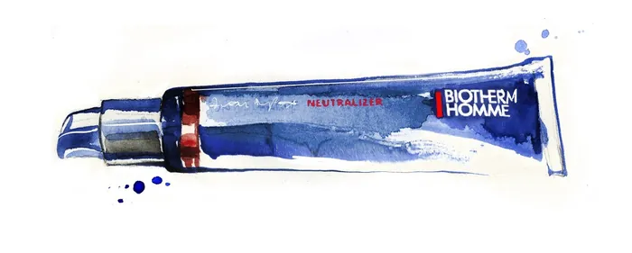 Watercolor of Biotherm Homme skincare tube by Jessine Hein