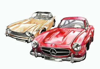 watercolor sketches of Benz cars