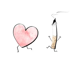 Heart running away from a burning cigarette, illustration by Jessine Hein