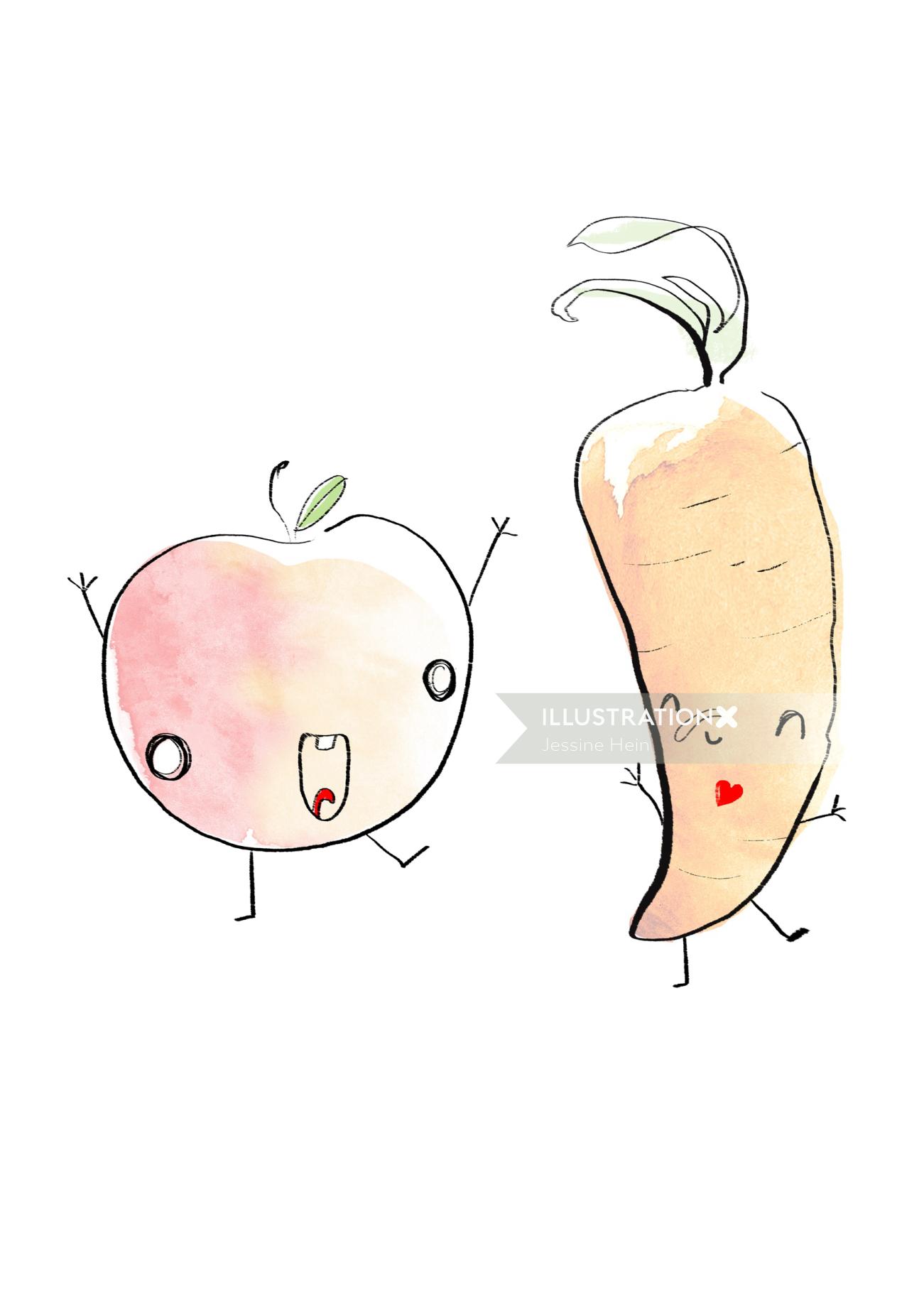 Ilustração dos desenhos animados de legumes