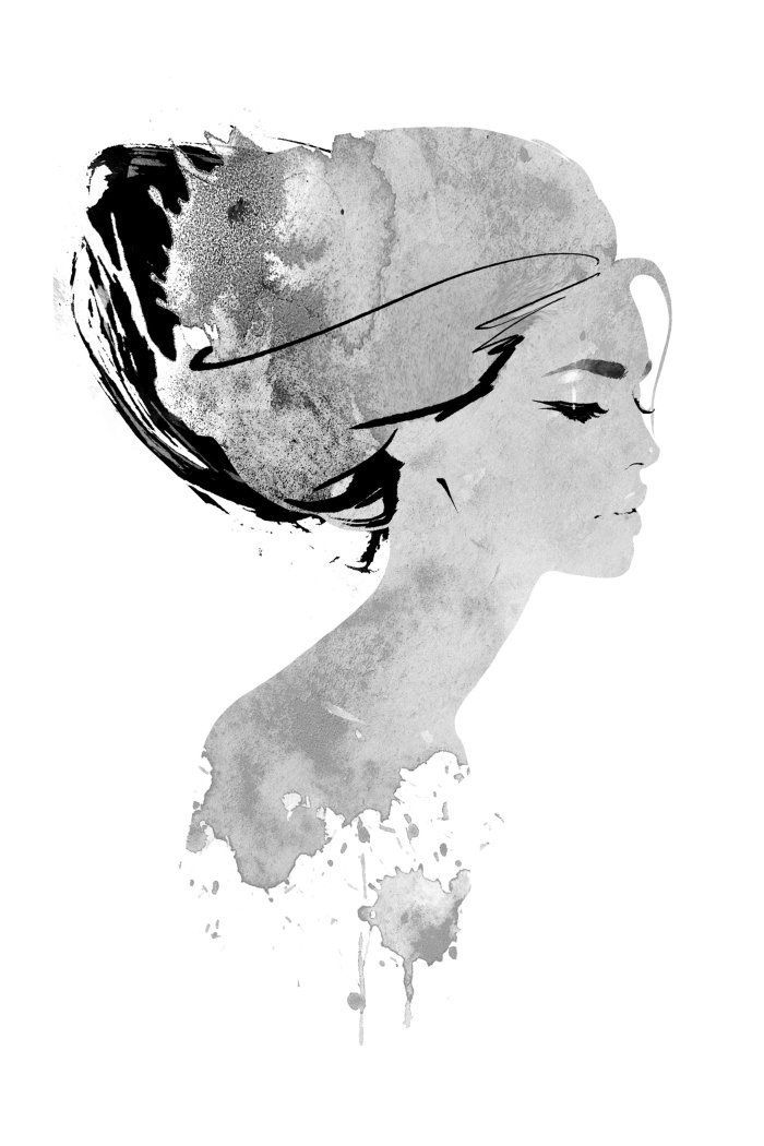 abstract woman face watercolor fashion illustration