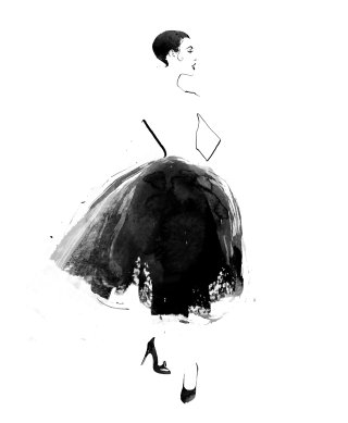 Ilustración de moda acuarela de una mujer con vestido elegante
