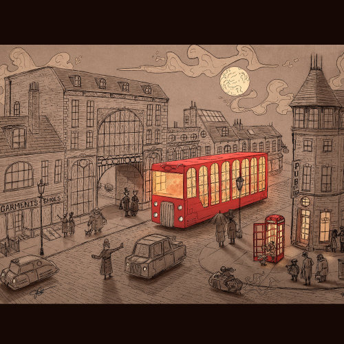 Digital painting of London street 