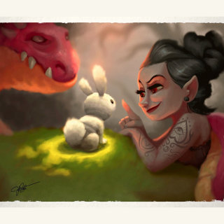 Conception du personnage de princesse avec dragon 