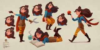 子供向けの本のための黒髪の女の子のキャラクターデザイン 
