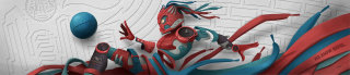 Ilustración mural digital de robot para Champs Sports