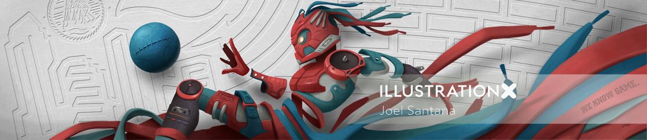 Digital mural illustration of robot for Champs Sports