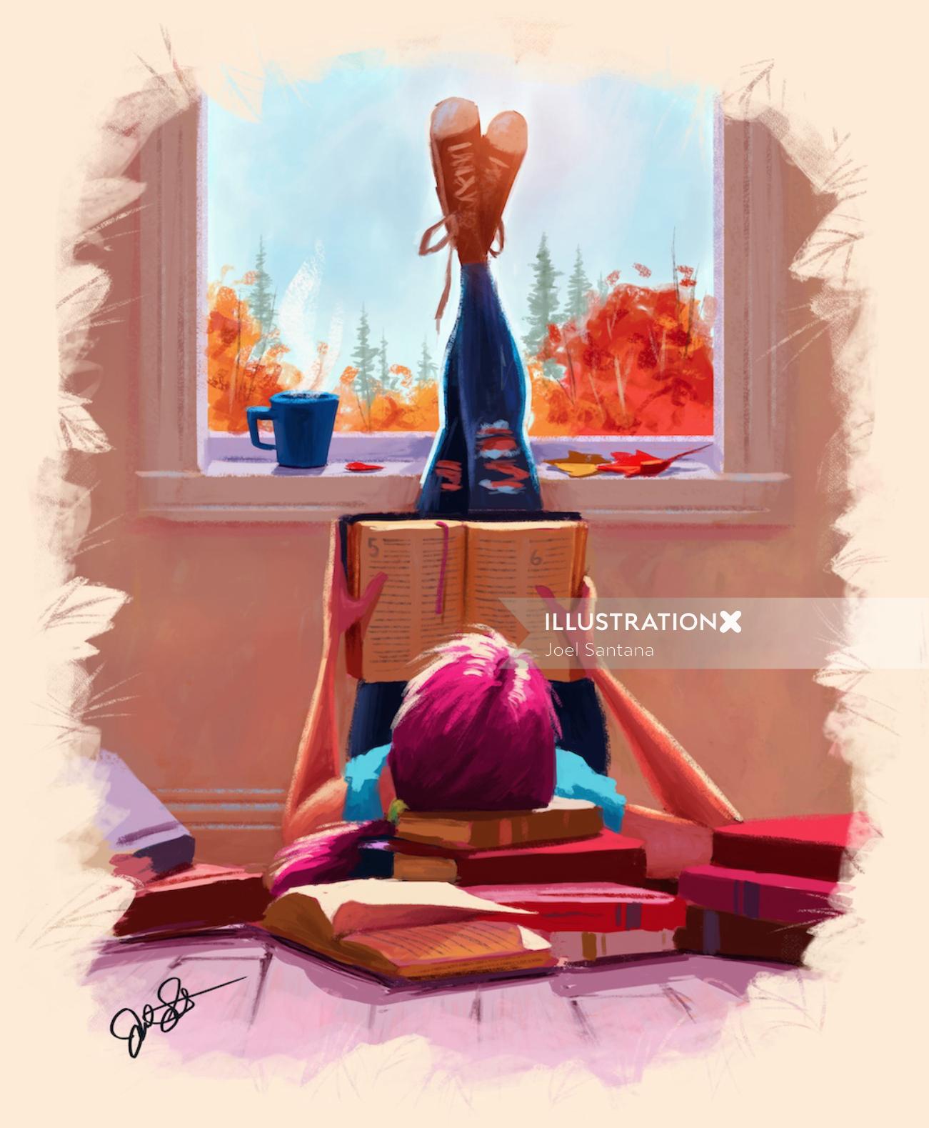 Digital art of Young man reading book