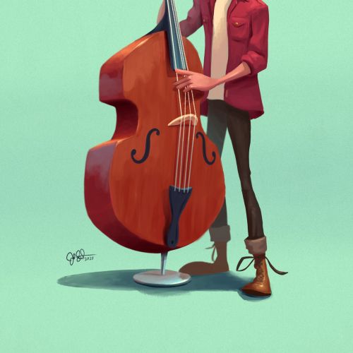 Cartoon man playing cello