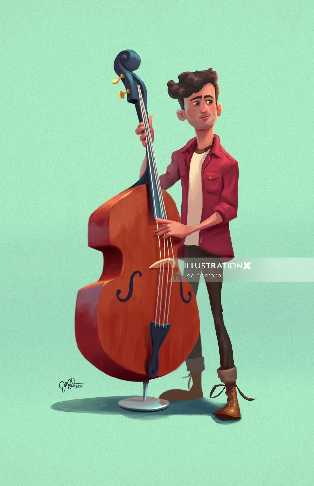 Cartoon man playing cello