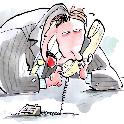 cartoon of a man holding a telephone
