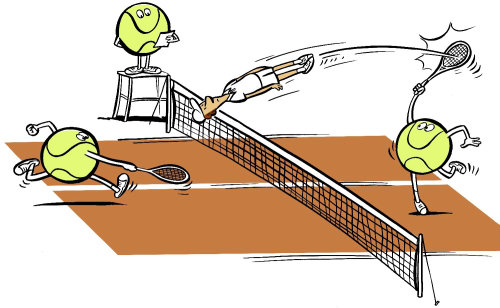 Vector Cartoon Of Tennis Players Playing