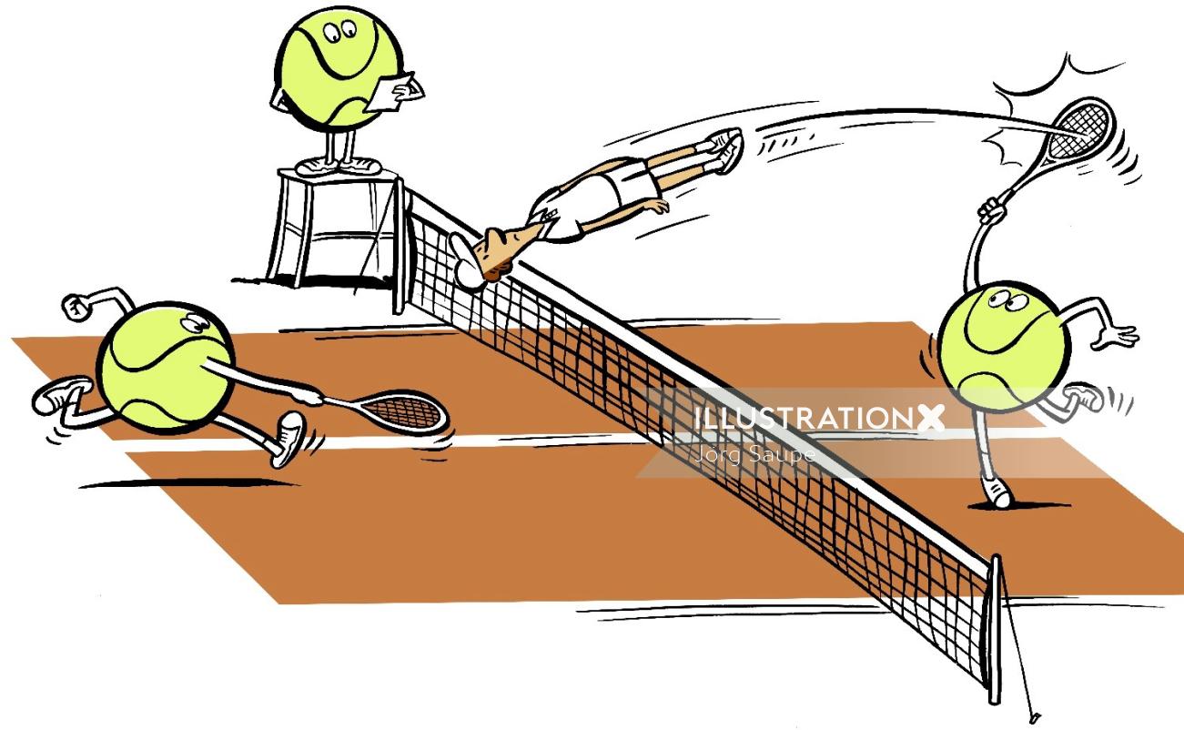 遊ぶテニスプレーヤーのベクトル漫画