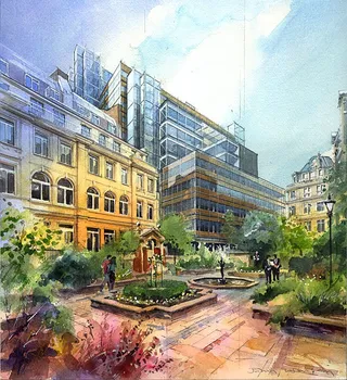 Watercolor architectural rendering by John Walsom