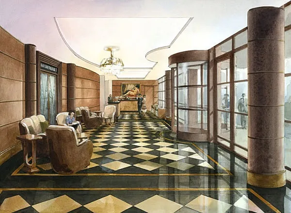 Lobby of the Beaumont hotel architectural illustration