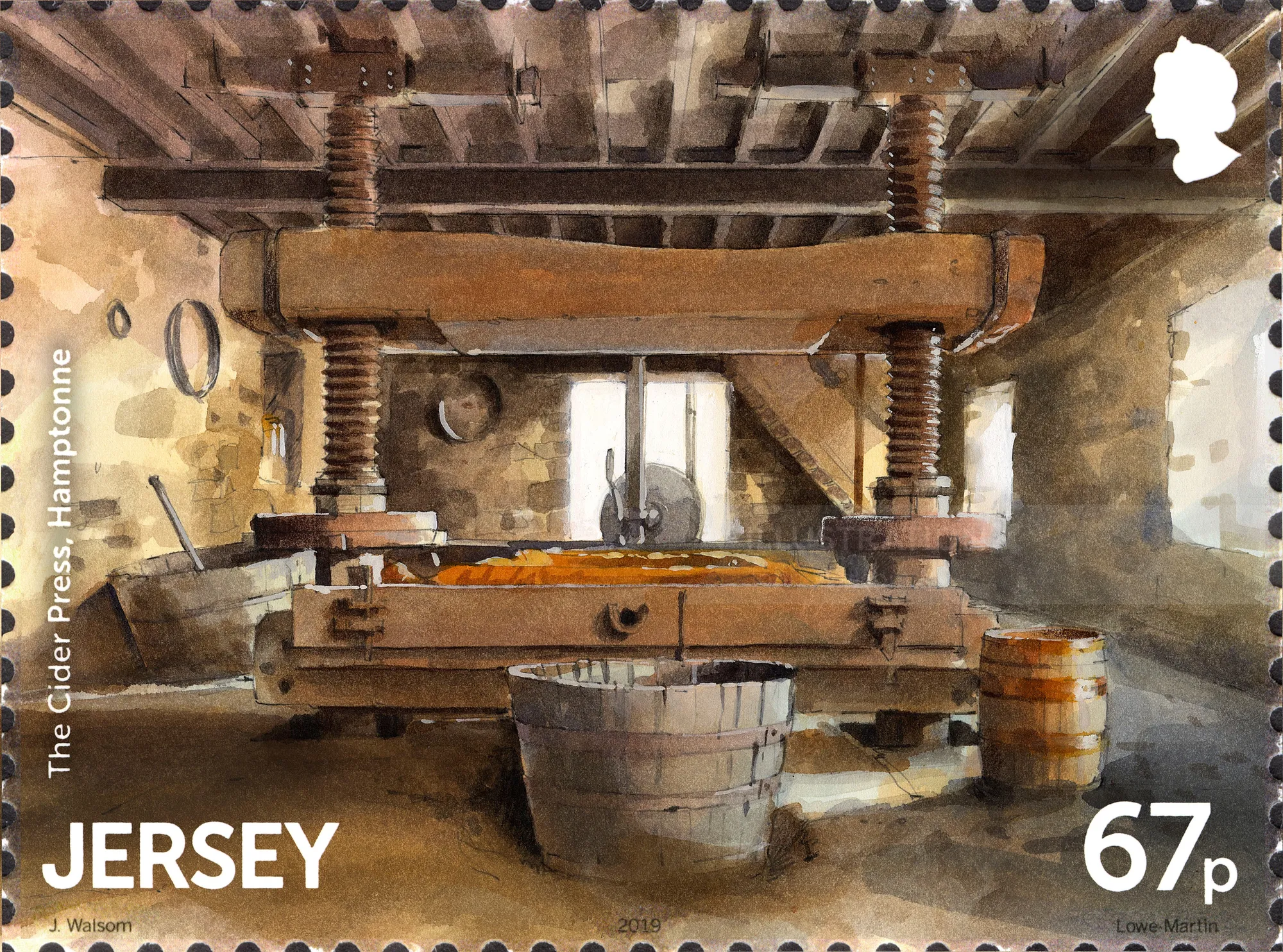 Jersey stamp on The Cider Press, Hamptonne