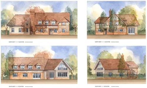 Watercolor architectural house elevations by John Walsom